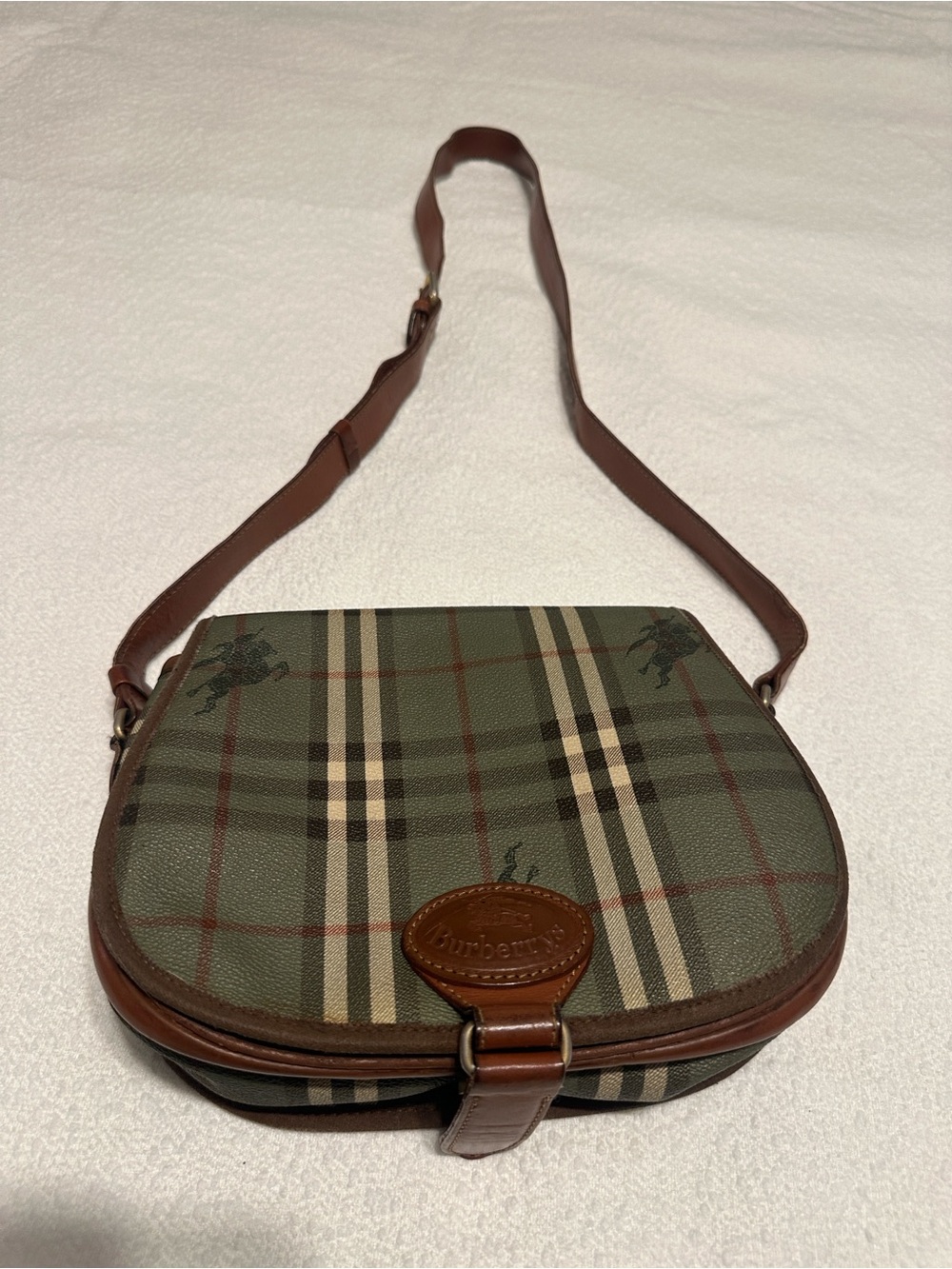 Burberry Green Plaid Crossbody Bag with Brown Leather Trim - Picture 2 of 12